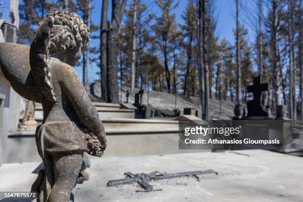 Damaged cemetery in Kirki village on August 29, 2023 in Alexandroupoli, Greece. The European Commission described the Northen Greece blaze as the...