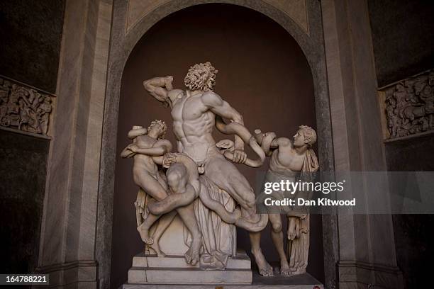 Monumental marble sculpture of Laocoon and his sons, is displayed inside the Vatican Museum on March 21, 2013 in Rome, Italy.