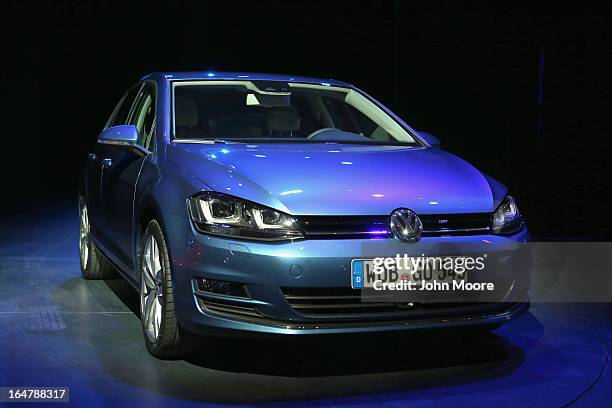 Volkswagen Golf is displayed before being named the 2013 World Car of the Year at the New York Auto Show on March 28, 2013 in New York City. It was...