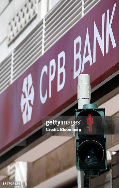Sign for the CPB Bank, part of Cyprus Popular Bank Pcl, a Cypriot based lender also known as Laiki Bank is seen at a branch in Athens, Greece, on...