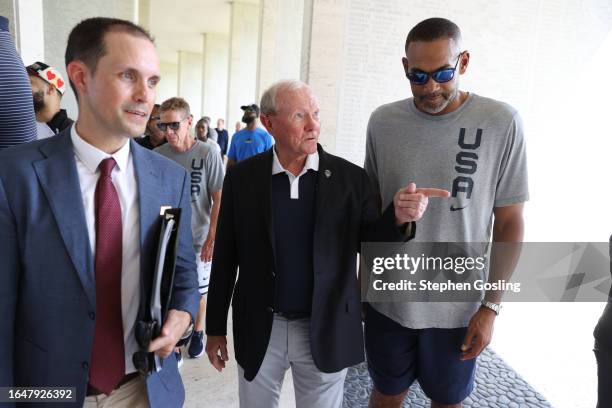 General Martin Dempsey and Grant Hill of the USA Men's National Team visits the Manila American Cemetery on September 6, 2023 at Mall of Asia Arena...