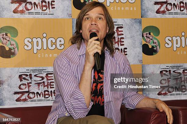 Luke Kenny, speaks during a press conference about their upcoming film Rise of the Zombies at Spice World Mall in Sector 25A, on March 28, 2013 in...