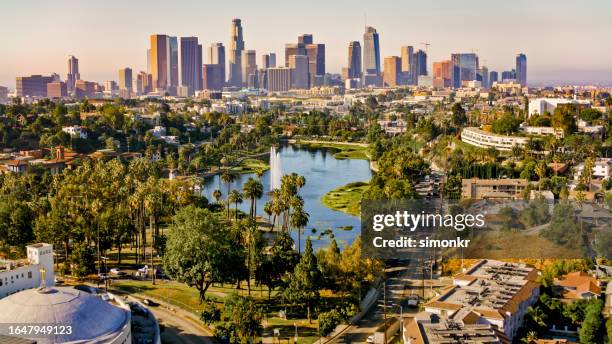 echo park lake by neighbourhood - busy park stock pictures, royalty-free photos & images