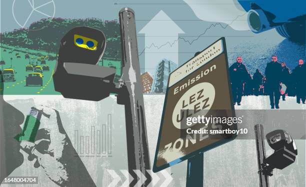 bild zum thema ultra low emission zone (ulez) - ultra low emission zone london stock-grafiken, -clipart, -cartoons und -symbole