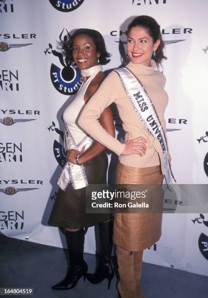 Miss USA 2002 Shauntay Hinton and Miss Universe 2002 Justine Pasek attend the Gen Art/Chrysler "PT Studios" Program Launch Party on October 8, 2002...