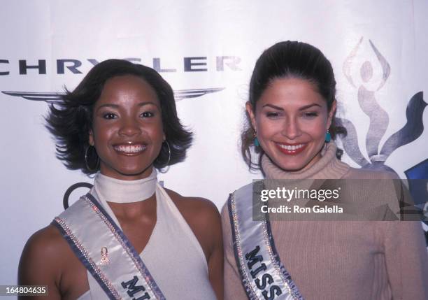 Miss USA 2002 Shauntay Hinton and Miss Universe 2002 Justine Pasek attend the Gen Art/Chrysler "PT Studios" Program Launch Party on October 8, 2002...