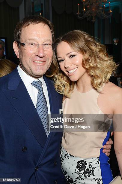 Richard Desmond and Kimberley Walsh attend the Health Lottery champagne tea at Claridges on March 28, 2013 in London, England.