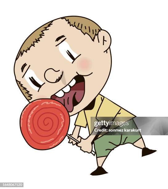 boy licking lollipop - licking stock illustrations