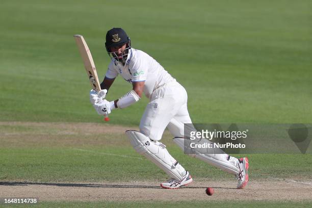 Sussex's Cheteshwar Pujara batting during the LV= County Championship match between Durham County Cricket Club and Sussex County Cricket Club at the...
