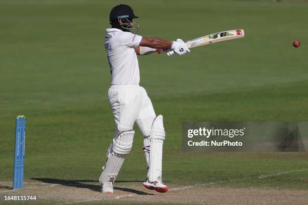 Sussex's Cheteshwar Pujara batting during the LV= County Championship match between Durham County Cricket Club and Sussex County Cricket Club at the...