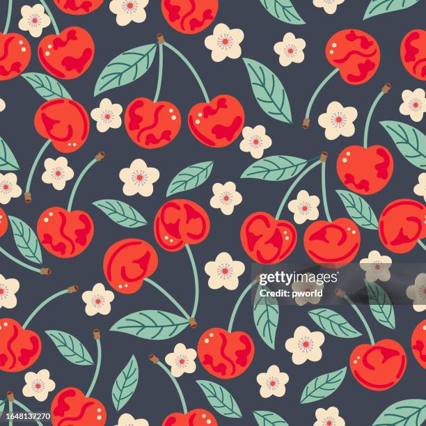 cherry seamless pattern . - cherries stock illustrations