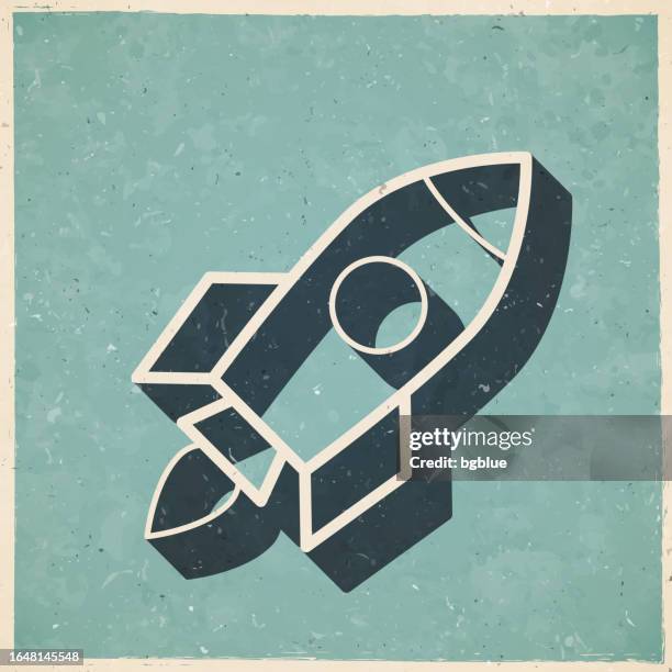 rocket. icon in retro vintage style - old textured paper - ship on fire stock illustrations