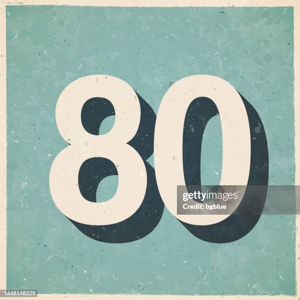 80 - number eighty. icon in retro vintage style - old textured paper - number 80 stock illustrations