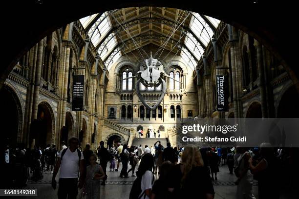 General view of tourists visit the Natural History Museum on August 23, 2023 in London, England. London is the capital of England, many of the...