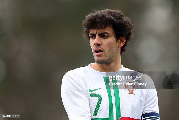 Sergio Ribeiro of Portugal looks on during the UEFA European Under-17 Championship Elite Round match between Russia and Portugal on March 28, 2013 in...
