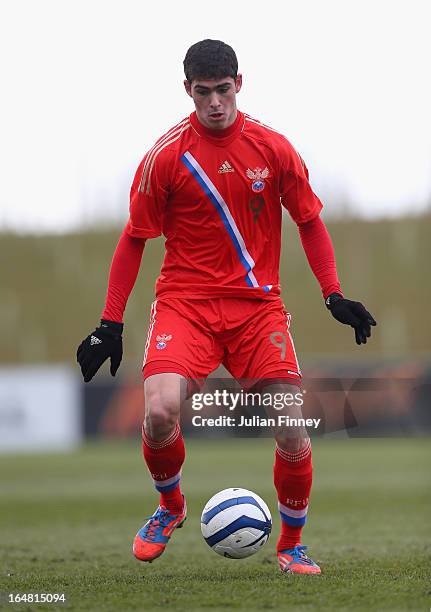 Ramil Sheidaev of Russia in action during the UEFA European Under-17 Championship Elite Round match between Russia and Portugal on March 28, 2013 in...