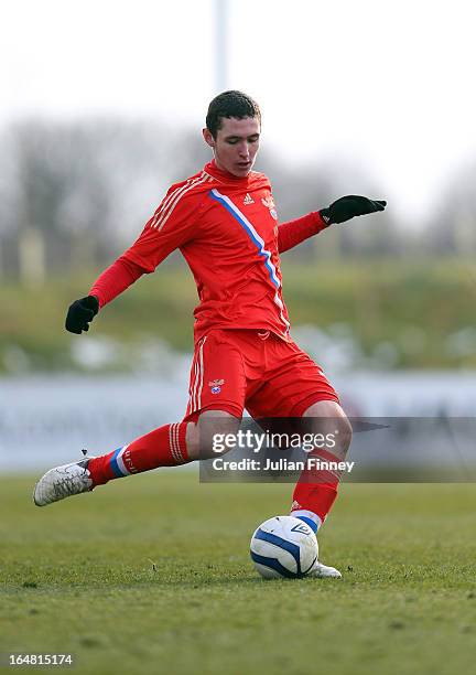 Nikita Chernov of Russia in action during the UEFA European Under-17 Championship Elite Round match between Russia and Portugal on March 28, 2013 in...