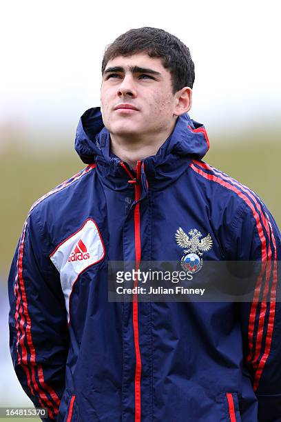 Ramil Sheidaev of Russia looks on during the UEFA European Under-17 Championship Elite Round match between Russia and Portugal on March 28, 2013 in...