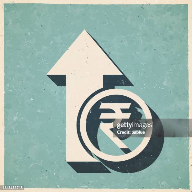 indian rupee increase. icon in retro vintage style - old textured paper - rupee stock illustrations