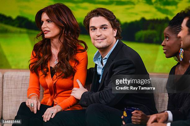 Actors Roma Downey and Diogo Morgado tape an interview at "Good Morning America" at the ABC Times Square Studios on March 28, 2013 in New York City.