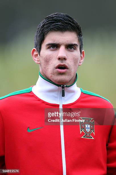 Ruben Neves of Portugal looks on during the UEFA European Under-17 Championship Elite Round match between Russia and Portugal on March 28, 2013 in...