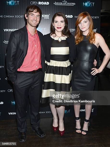 Lee Hardee, Stephenie Meyer and Raeden Greer attend The Cinema Society and Jaeger-LeCoultre screening of Open Road Films' "The Host" at Tribeca Grand...