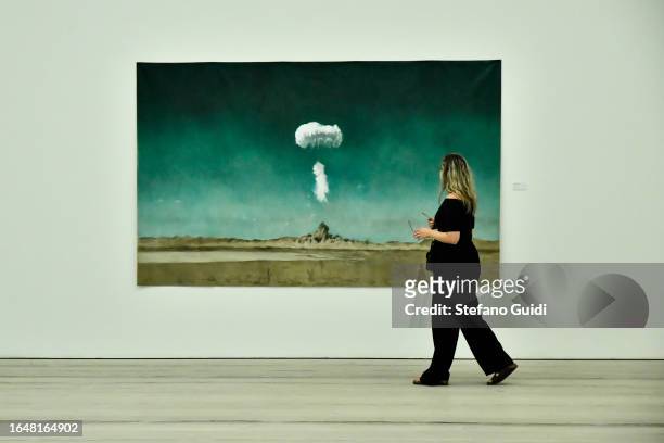 People view the works inside the Saatchi Gallery on August 23, 2023 in London, England. London is the capital of England, many of the inhabitants,...
