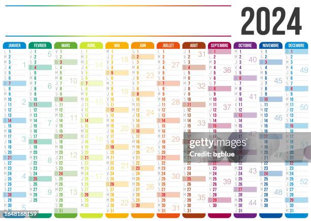 french calendar 2024 - column isolated stock illustrations
