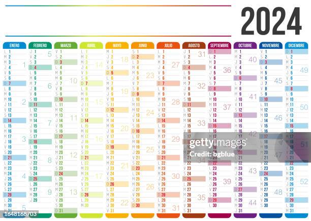 ilustraciones, imágenes clip art, dibujos animados e iconos de stock de calendario español 2024 - calendario español