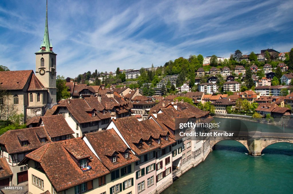 Buildings and bridge along Aar River