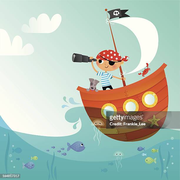 stockillustraties, clipart, cartoons en iconen met little pirate - sail