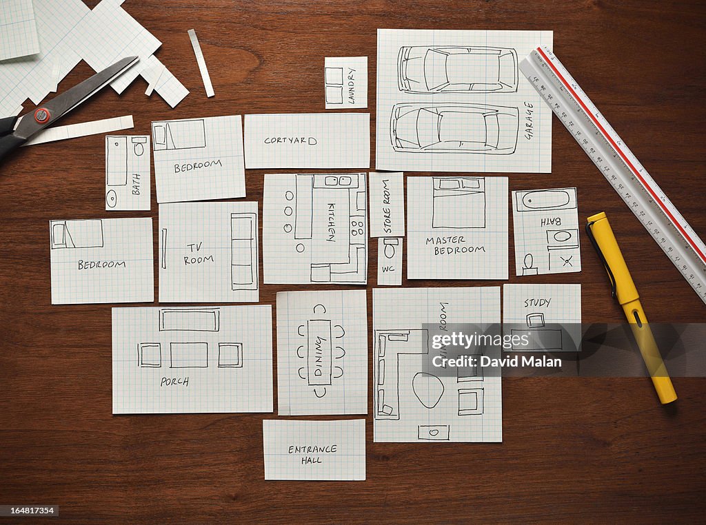 Planning a home using graph paper.