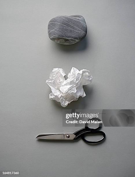 rock, paper & scissors. - stone concept stockfoto's en -beelden