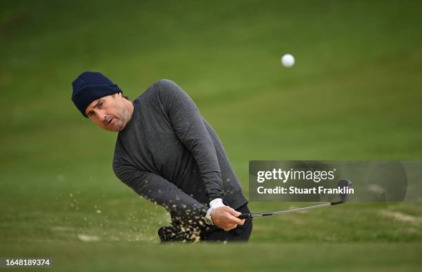 Actor Luke Wilson of USA plays a shot during the pro-am prior to the start of the Omega European Masters at Crans-sur-Sierre Golf Club on August 30,...