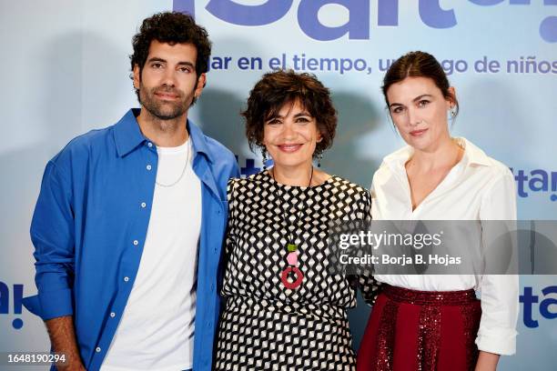 Tamar Novas, Olga Osorio and Marta Nieto attend to '¡Salta!' photocall at Hotel URSO on August 30, 2023 in Madrid, Spain.