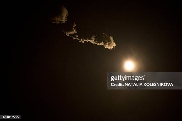 The Soyuz TMA-08M spacecraft blasts off from the Russian leased Kazakhstan's Baikonur cosmodrome early on March 29, 2013. A Russian rocket carrying...