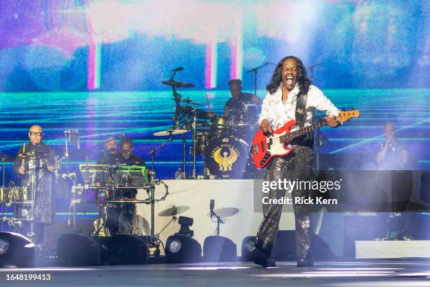 Verdine White of Earth, Wind & Fire performs in concert during the "Sing A Song All Night Long" tour at Moody Center on August 29, 2023 in Austin,...