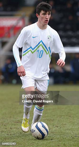 Alen Ozbolt of Slovenia runs with the ball during the UEFA European Under 17 Championship match between England and Slovenia at Pirelli Stadium on...