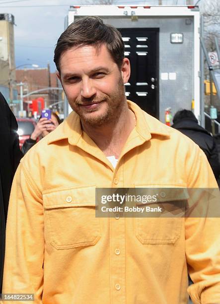 Tom Hardy filming on location for "Animal Rescue" on March 28, 2013 in the Brooklyn borough of New York City.
