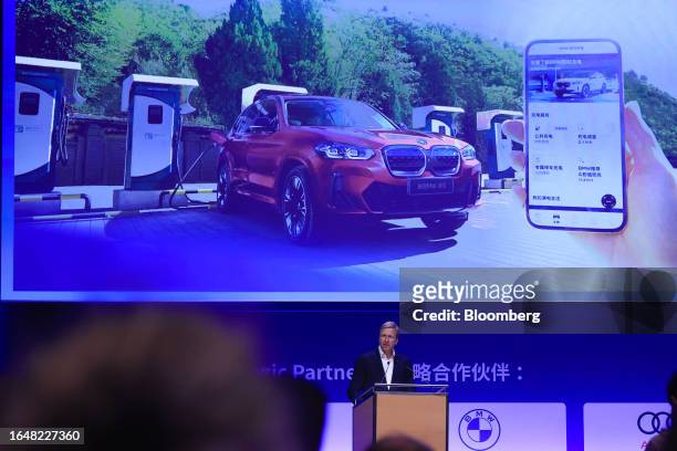 Oliver Zipse, chief executive officer of BMW AG, during the New World Energy Vehicle Congress on day two of the Munich Motor Show in Munich, Germany,...