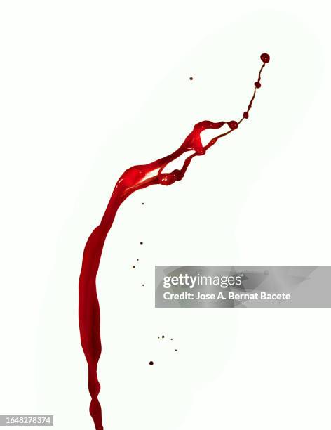 splashes and drops of a stream of blood on a white background. - blood stream stock pictures, royalty-free photos & images