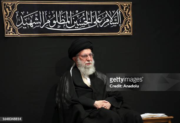Iranian Supreme Leader Ali Khamenei attends a ceremony at Imam Khomeini Husseinya to commemorate Arbaeen, in Tehran, Iran on September 06, 2023....
