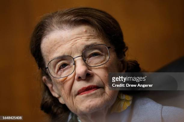 Sen. Dianne Feinstein attends a Senate Judiciary Committee hearing on judicial nominations on Capitol Hill September 6, 2023 in Washington, DC....