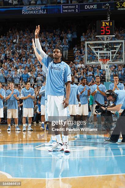 Dexter Strickland of the North Carolina Tar Heels during a game against the Duke Blue Devils on March 09, 2013 at the Dean E. Smith Center in Chapel...