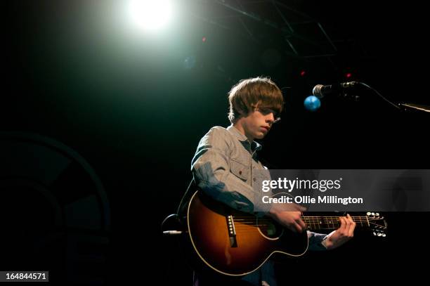 Jake Bugg performs onstage during his March 2013 UK tour at o2 Academy on March 28, 2013 in Leicester, England.