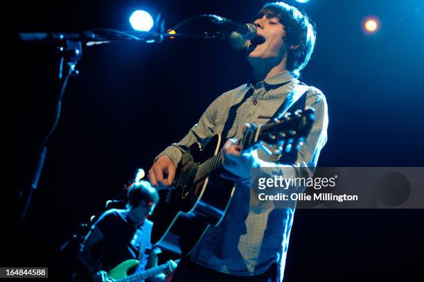 Jake Bugg performs onstage during his March 2013 UK tour at o2 Academy on March 28, 2013 in Leicester, England.