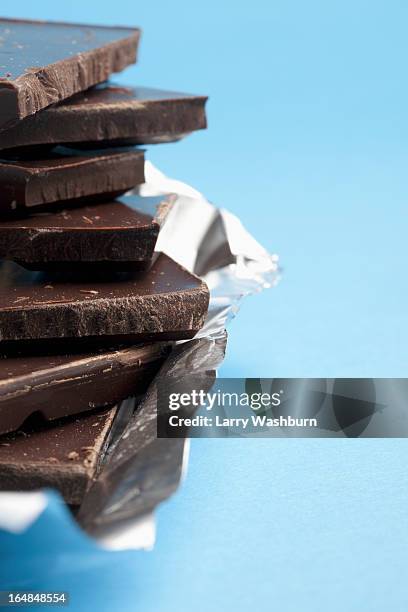 detail of a stack of dark chocolate - chocolate foil stock pictures, royalty-free photos & images