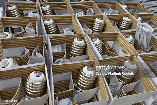 boxes of packaged light bulbs - lightbulbs in a row stock pictures, royalty-free photos & images