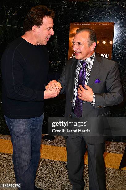 Television personality Jake Steinfeld and Ray 'Boom Boom' Mancini arrive at the Los Angeles premiere of "The Good Son" at Linwood Dunn Theater at the...