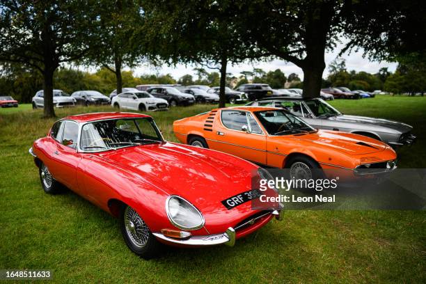 Jaguar E-Type Series 1 4.2-Litre Coupé is seen during the Salon Prive classic car event at Blenheim Palace on August 30, 2023 in Woodstock, England....